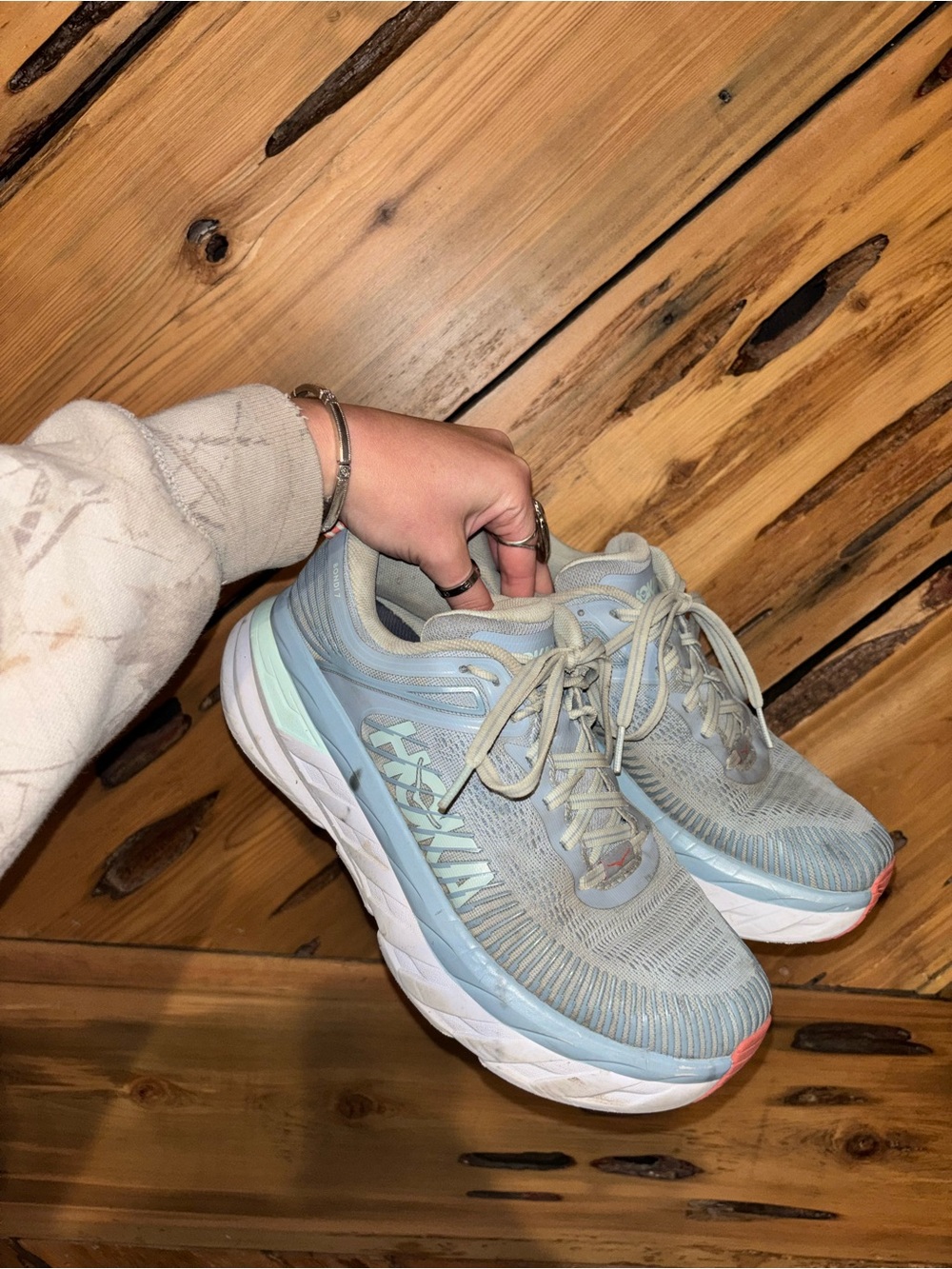 Hoka Women's Light Blue Athletic Running Shoes with Coral Toe Accent